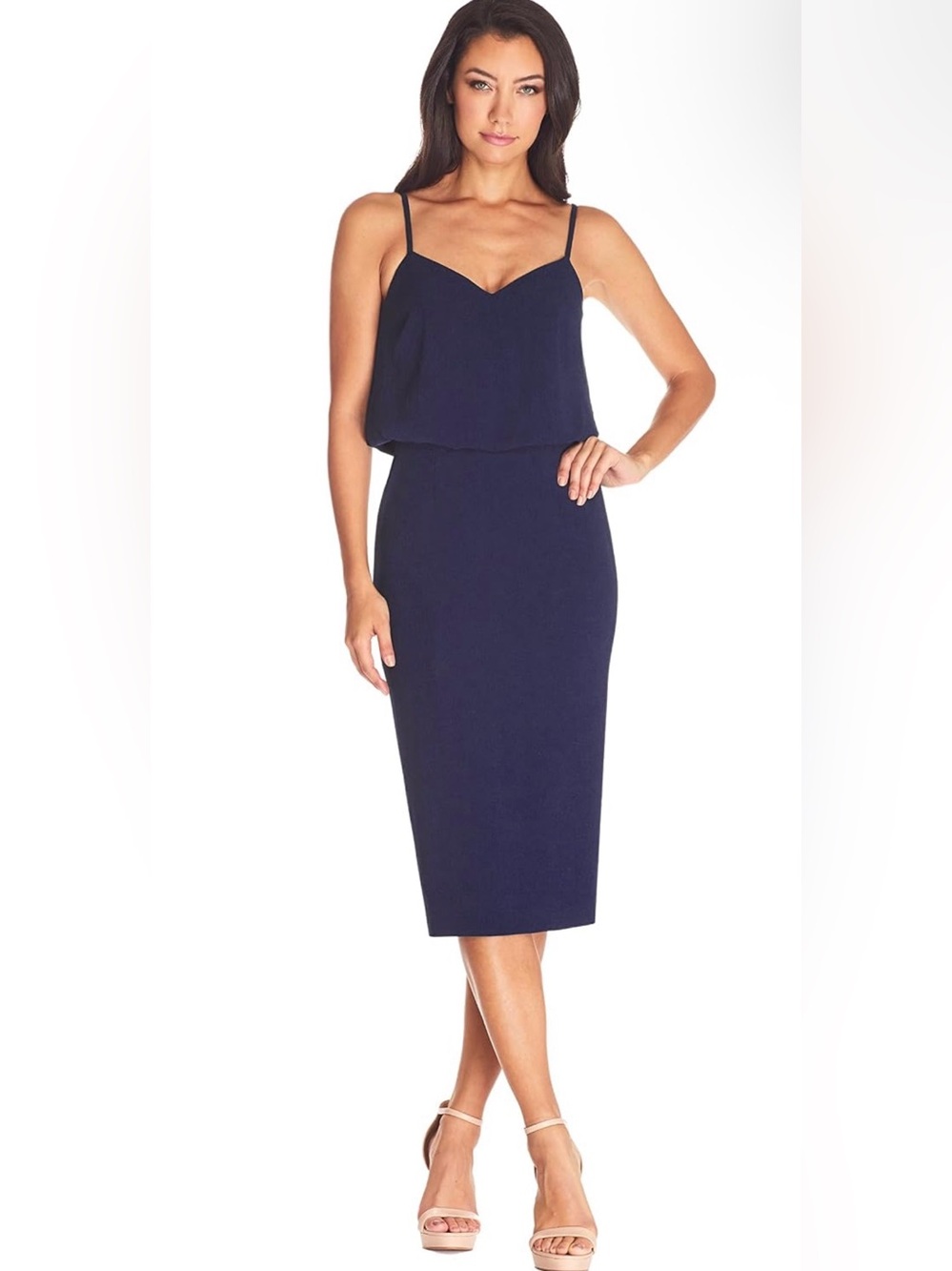 Dress the Population Navy Spaghetti-Strap Midi Dress